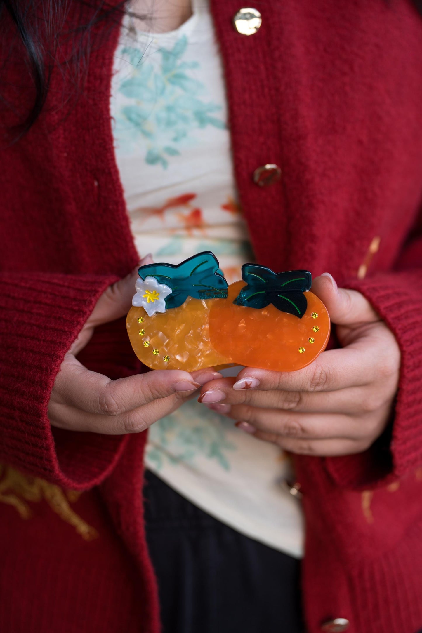 Persimmon Hair Claw Clip: Cellulose Acetate Fruit Accessory