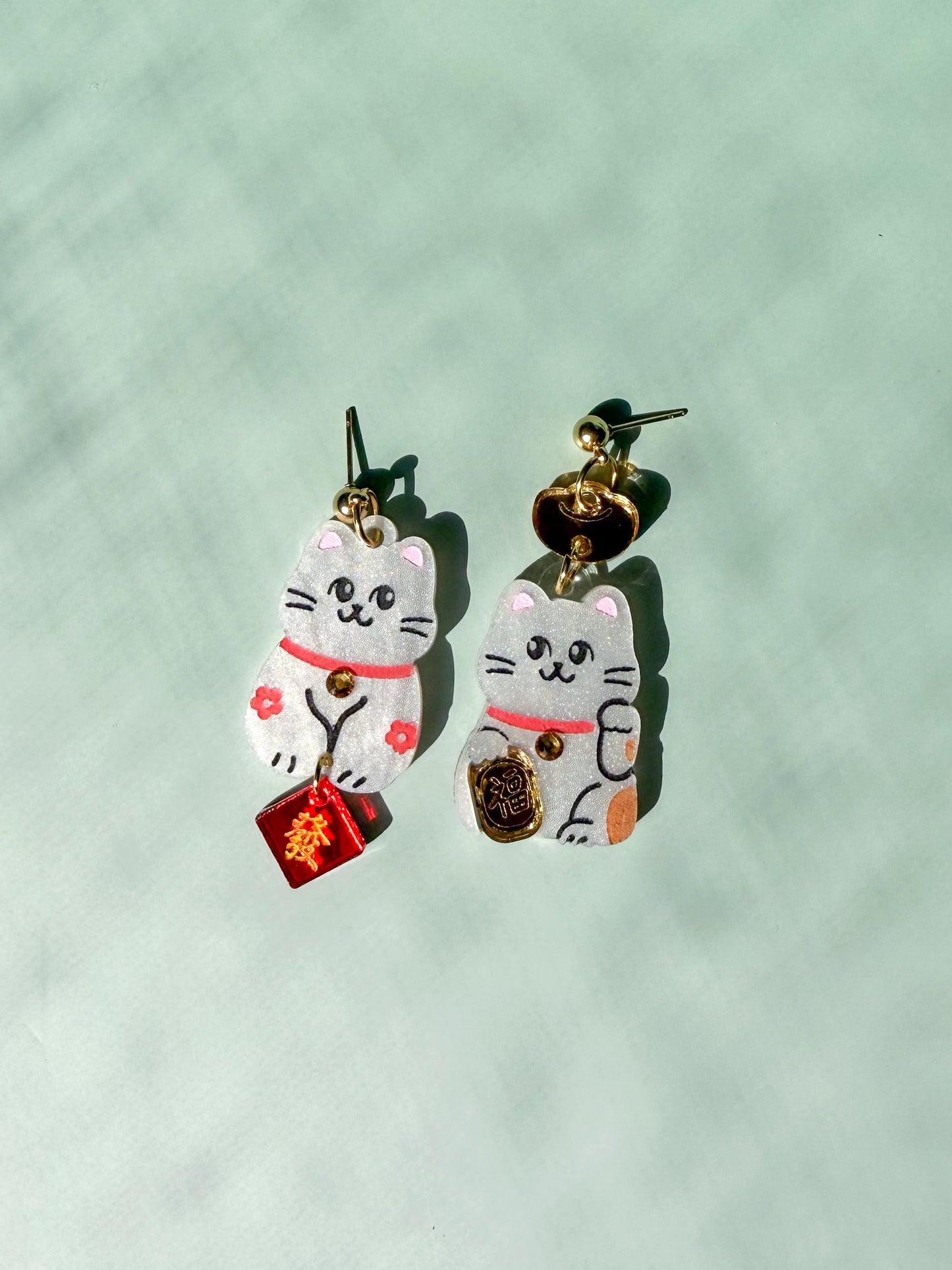 Lucky Cat Earrings: Acrylic Lunar New Year Statement Jewelry
