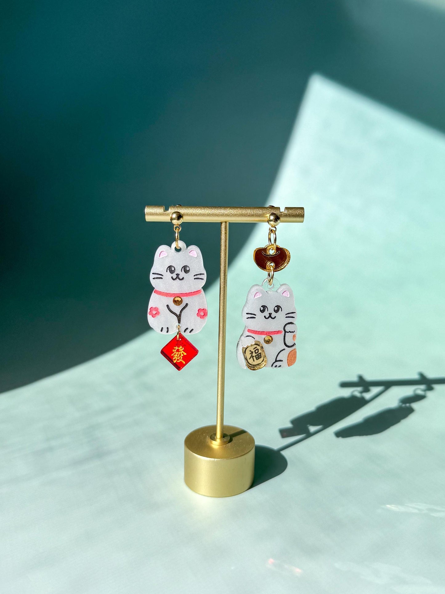 Lucky Cat Earrings: Acrylic Lunar New Year Statement Jewelry