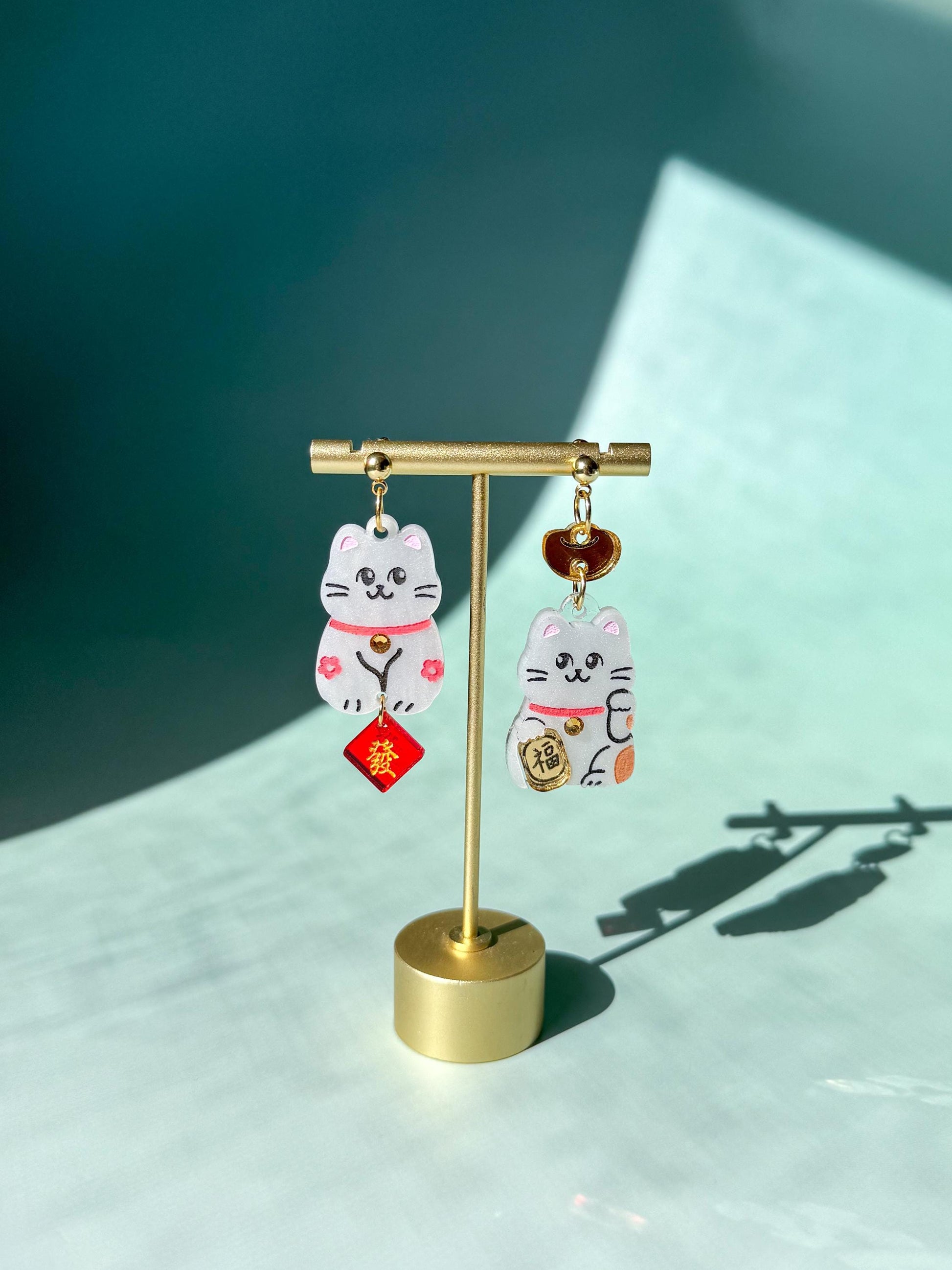 Lucky Cat Earrings: Acrylic Lunar New Year Statement Jewelry