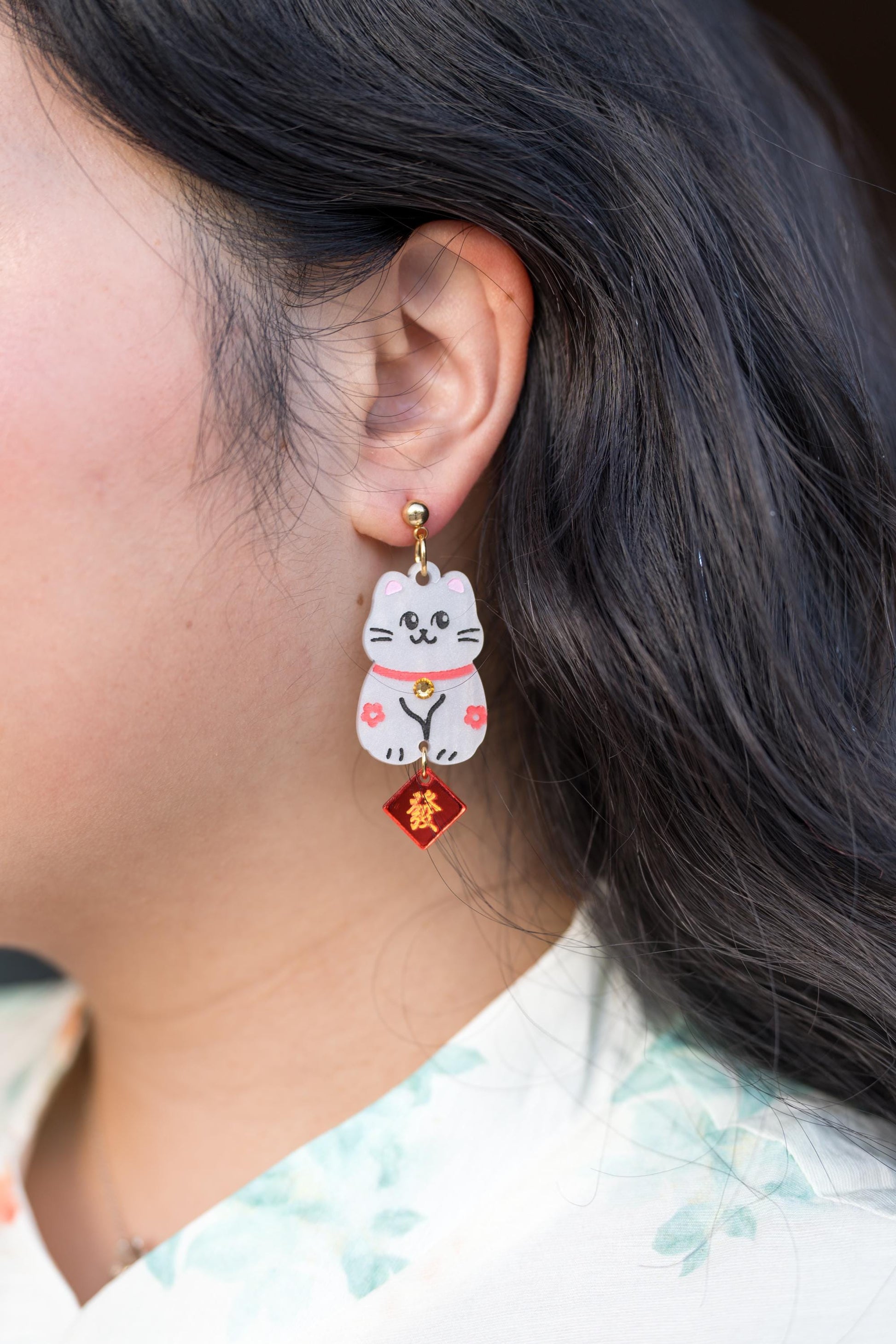 Lucky Cat Earrings: Acrylic Lunar New Year Statement Jewelry
