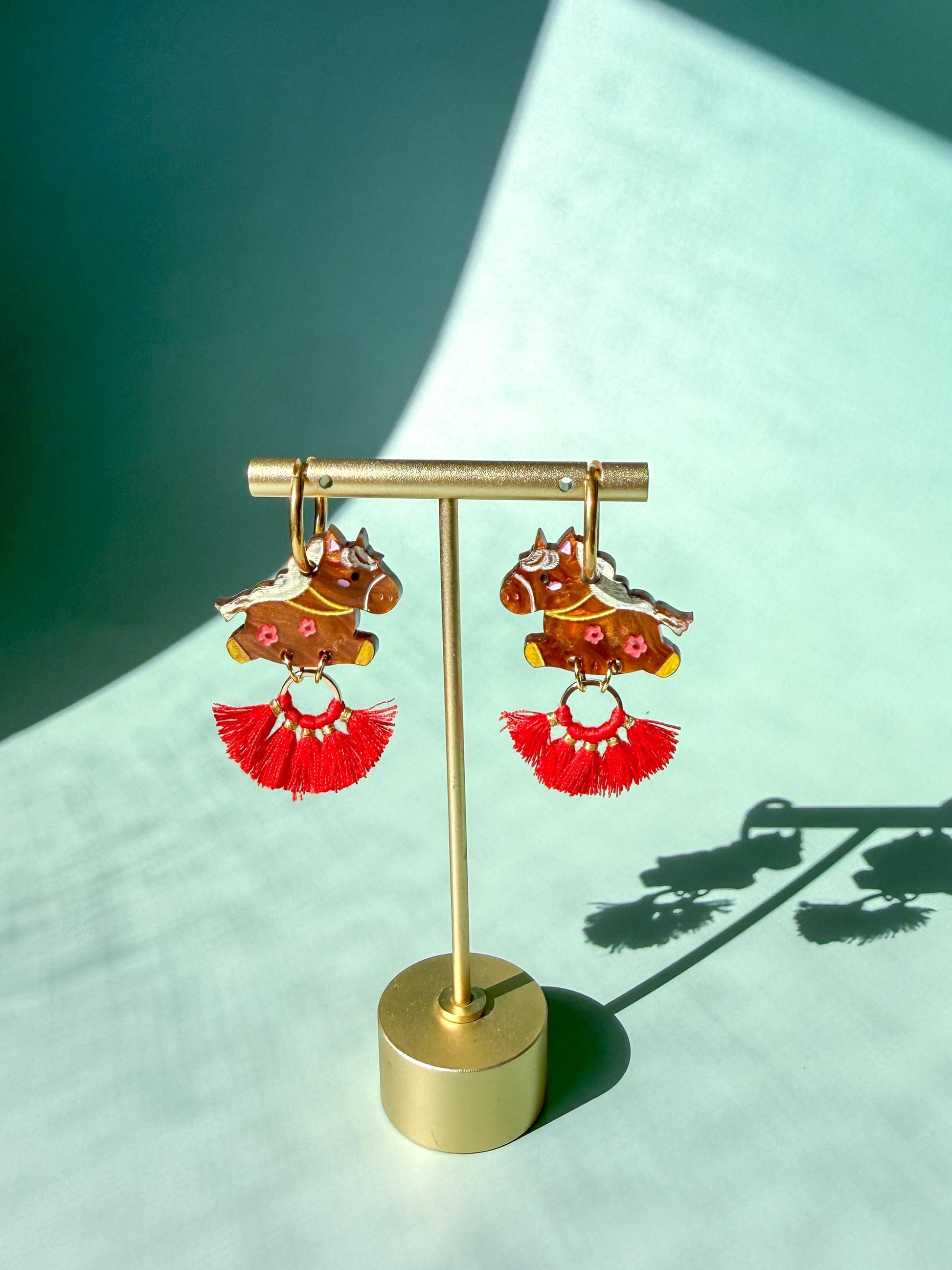 Fire Horse Earrings: Acrylic Lunar New Year Statement Jewelry