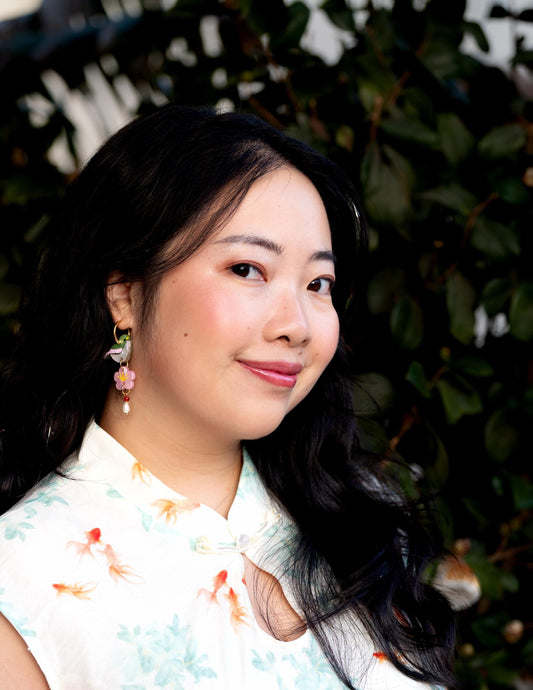 Blossom Songbird Earrings: Acrylic Lunar New Year Statement Jewelry