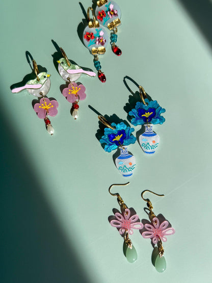 Plum Blossom Lantern Earrings: Acrylic Lunar New Year Statement Jewelry