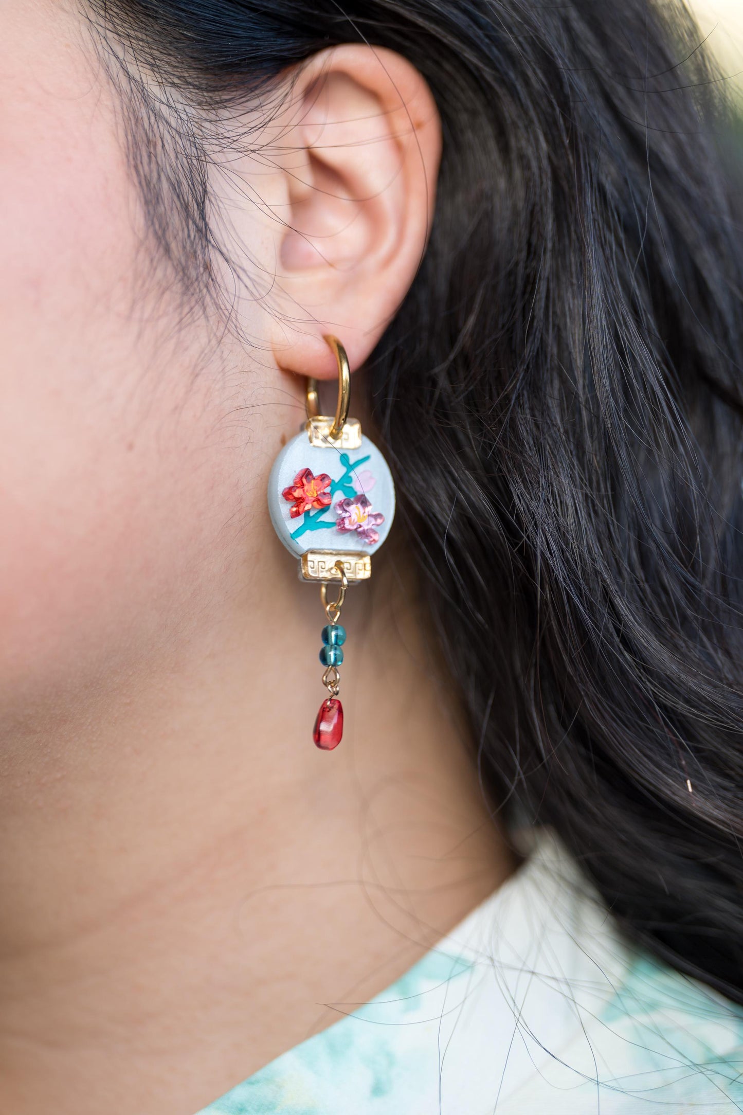 Plum Blossom Lantern Earrings: Acrylic Lunar New Year Statement Jewelry