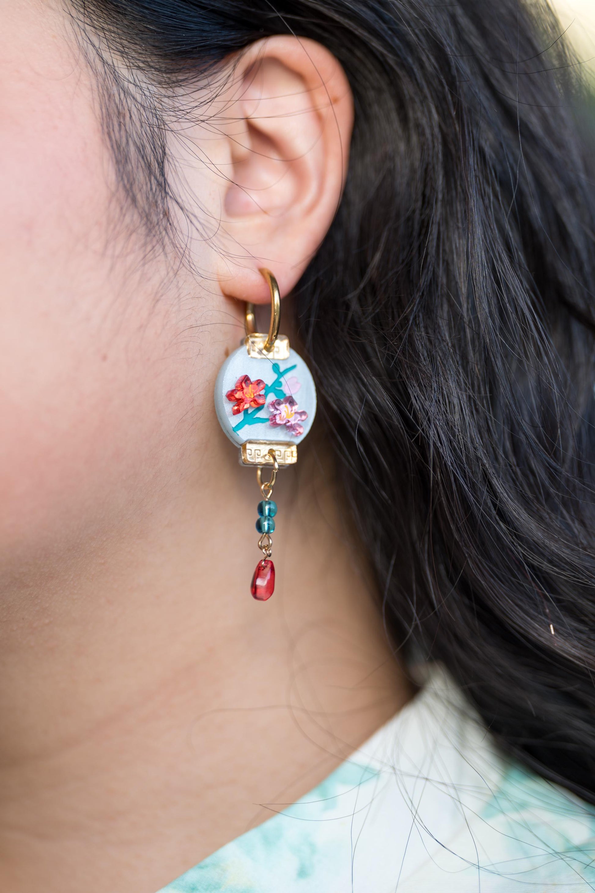 Plum Blossom Lantern Earrings: Acrylic Lunar New Year Statement Jewelry