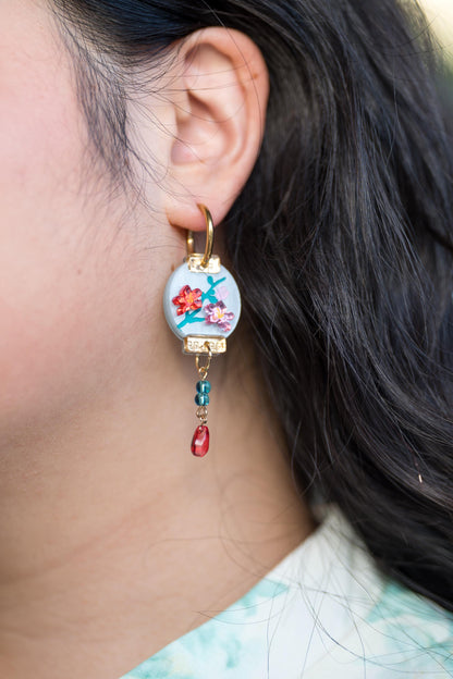 Plum Blossom Lantern Earrings: Acrylic Lunar New Year Statement Jewelry