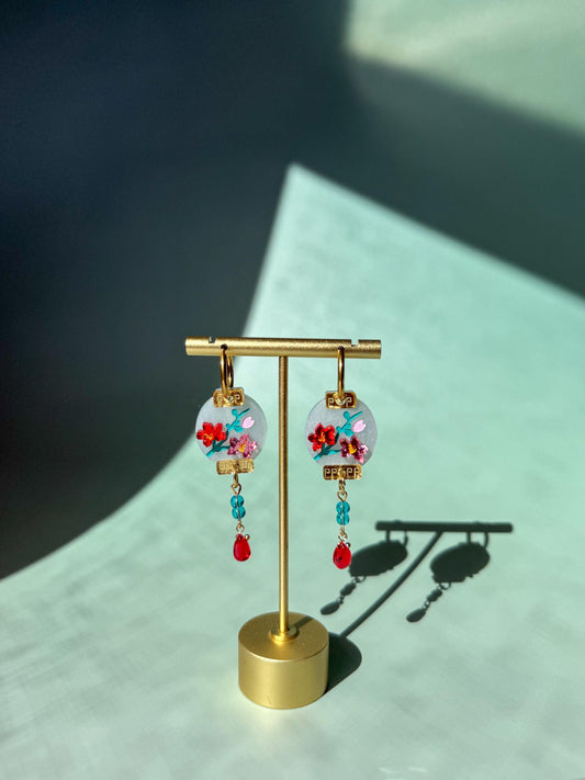 Plum Blossom Lantern Earrings: Acrylic Lunar New Year Statement Jewelry
