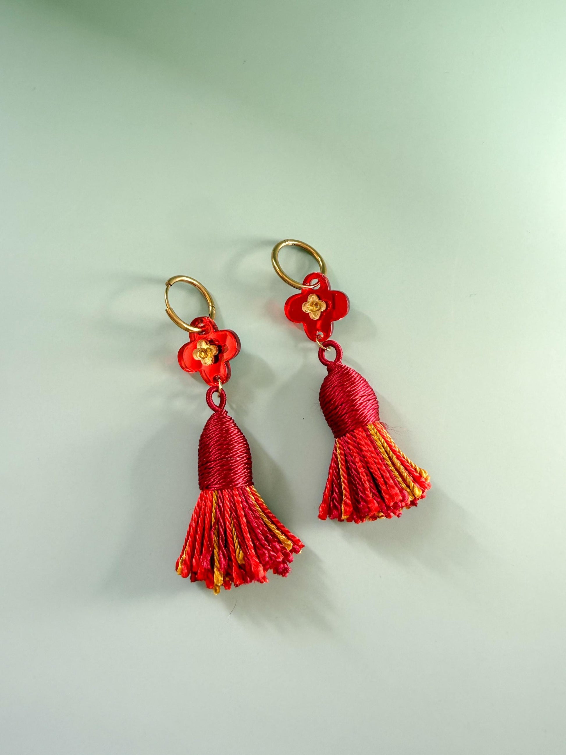Prosperity Tassels Earrings: Acrylic Lunar New Year Statement Jewelry