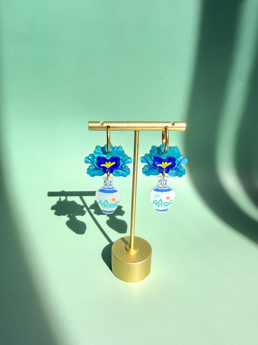 Peony Vase Earrings: Acrylic Lunar New Year Statement Jewelry