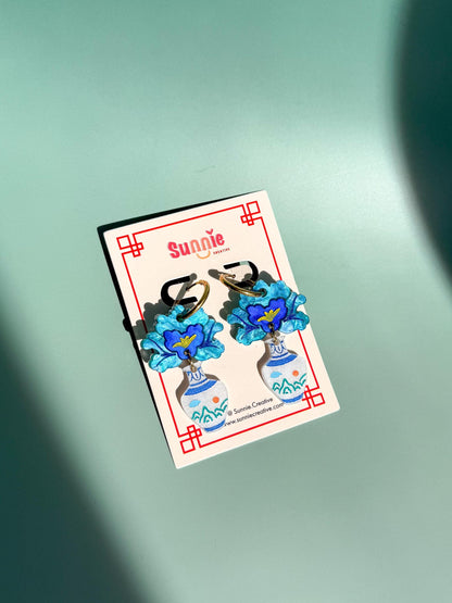 Peony Vase Earrings: Acrylic Lunar New Year Statement Jewelry