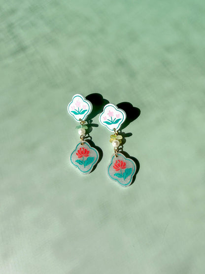 Blossom Duet Earrings: Acrylic Lunar New Year Statement Jewelry