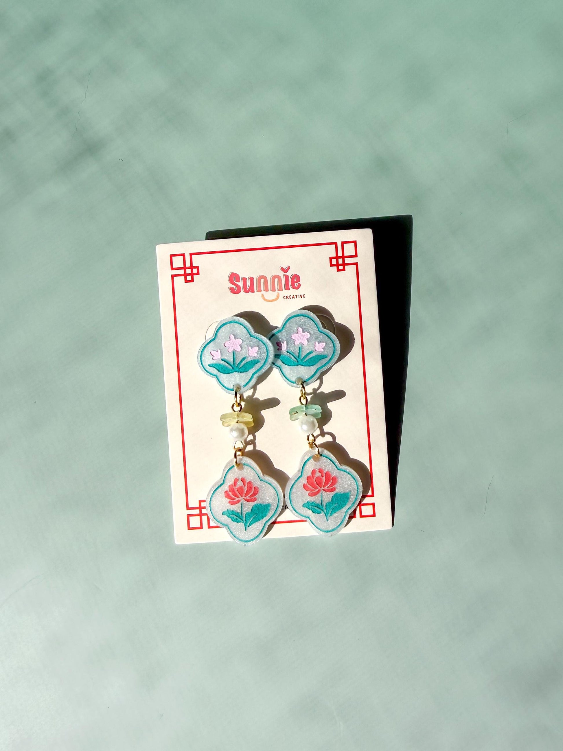 Blossom Duet Earrings: Acrylic Lunar New Year Statement Jewelry