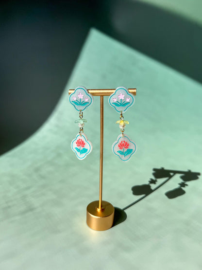 Blossom Duet Earrings: Acrylic Lunar New Year Statement Jewelry