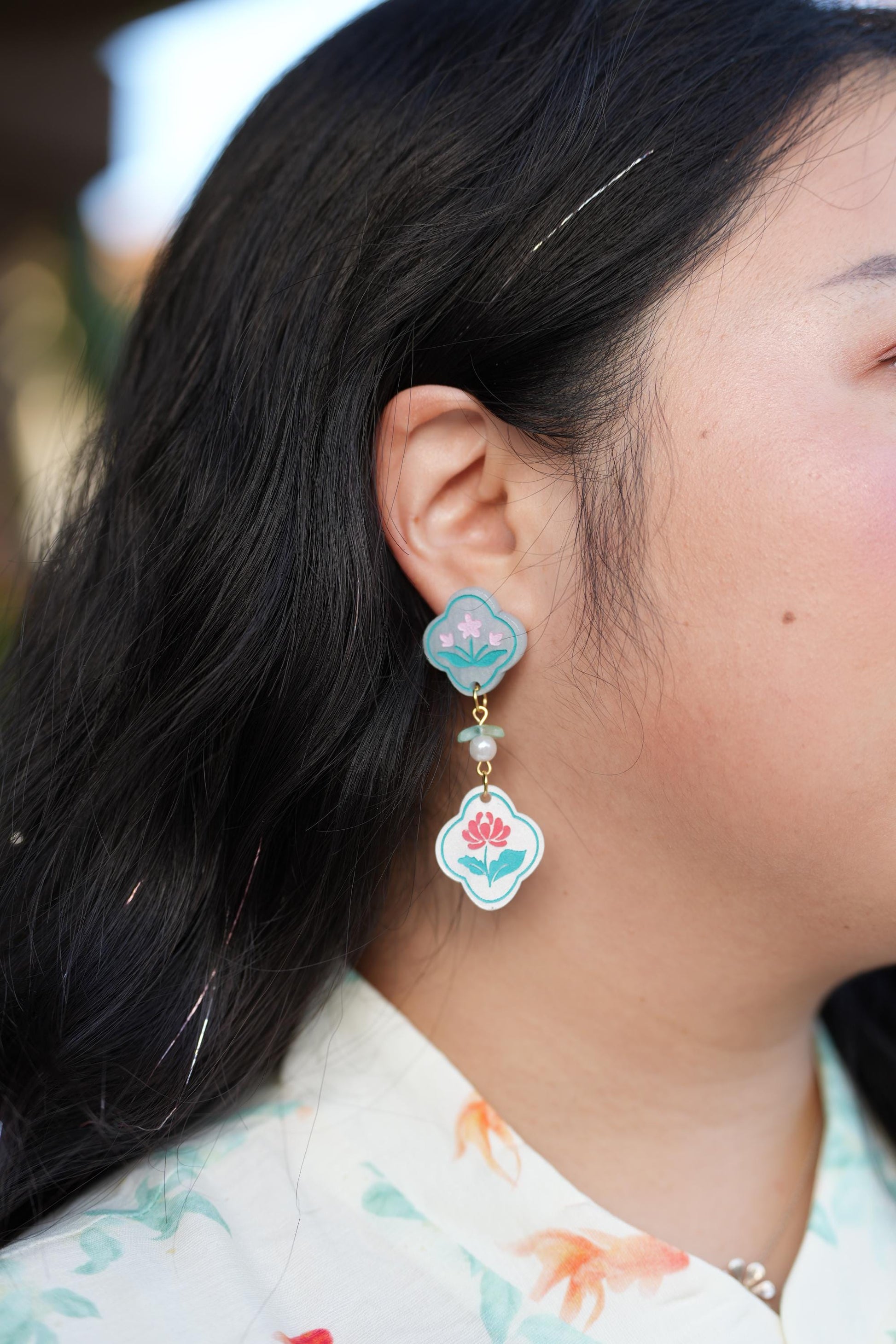 Blossom Duet Earrings: Acrylic Lunar New Year Statement Jewelry