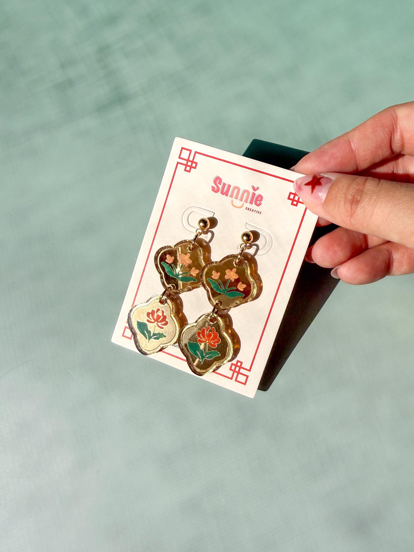 Floral Reflection Earrings: Acrylic Lunar New Year Statement Jewelry