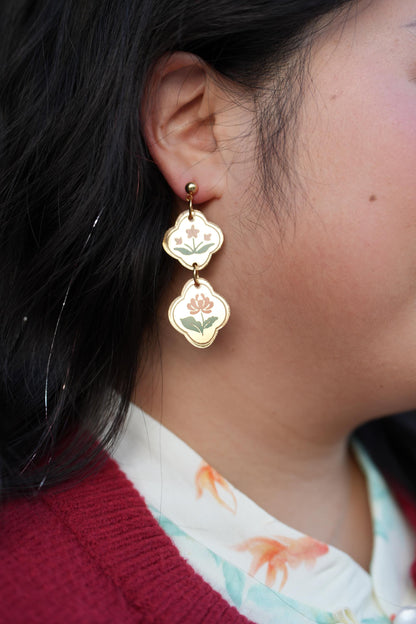 Floral Reflection Earrings: Acrylic Lunar New Year Statement Jewelry