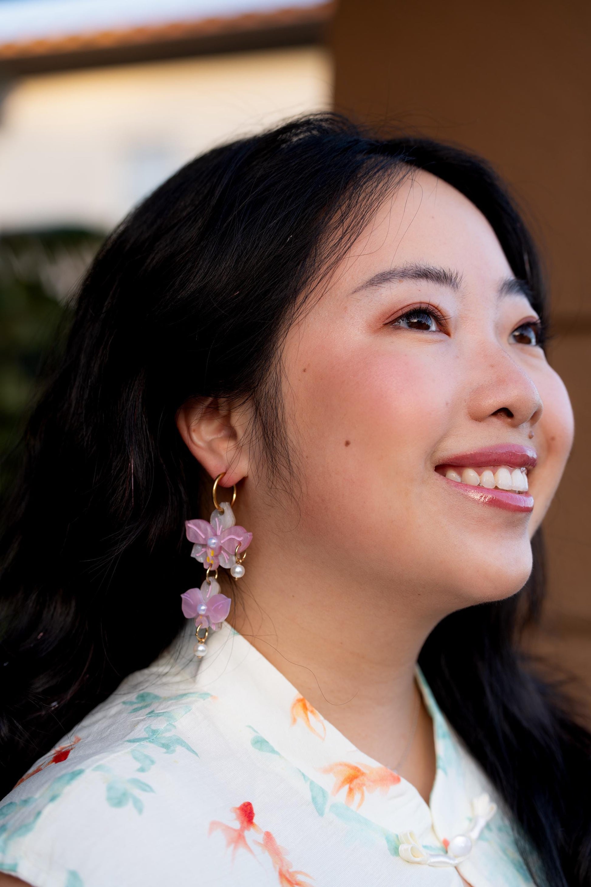 Orchid Earrings: Acrylic Lunar New Year Statement Jewelry