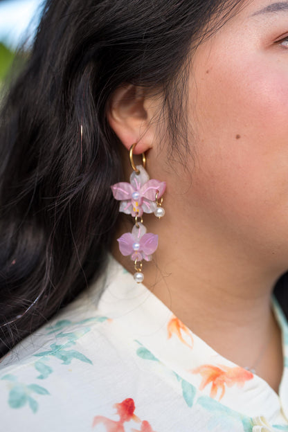 Orchid Earrings: Acrylic Lunar New Year Statement Jewelry