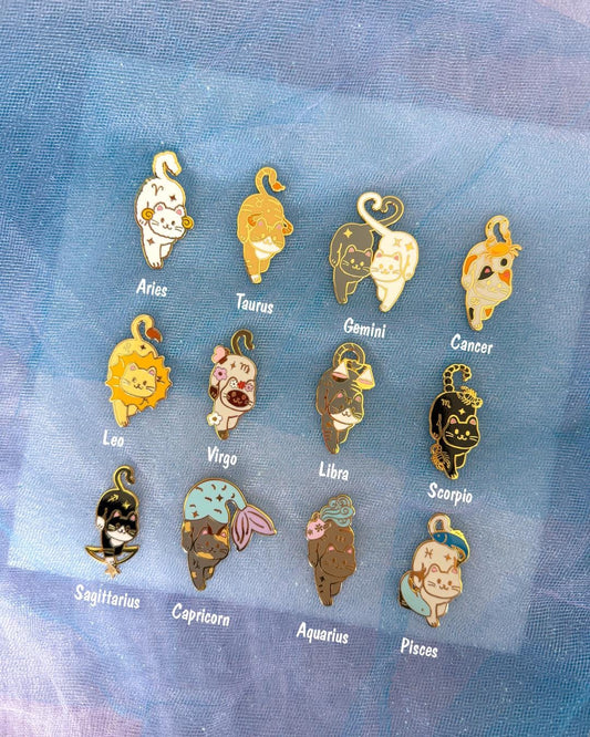 Zodiac Cat Enamel Pin: Zodiac, Cat Lover Birthday Gift