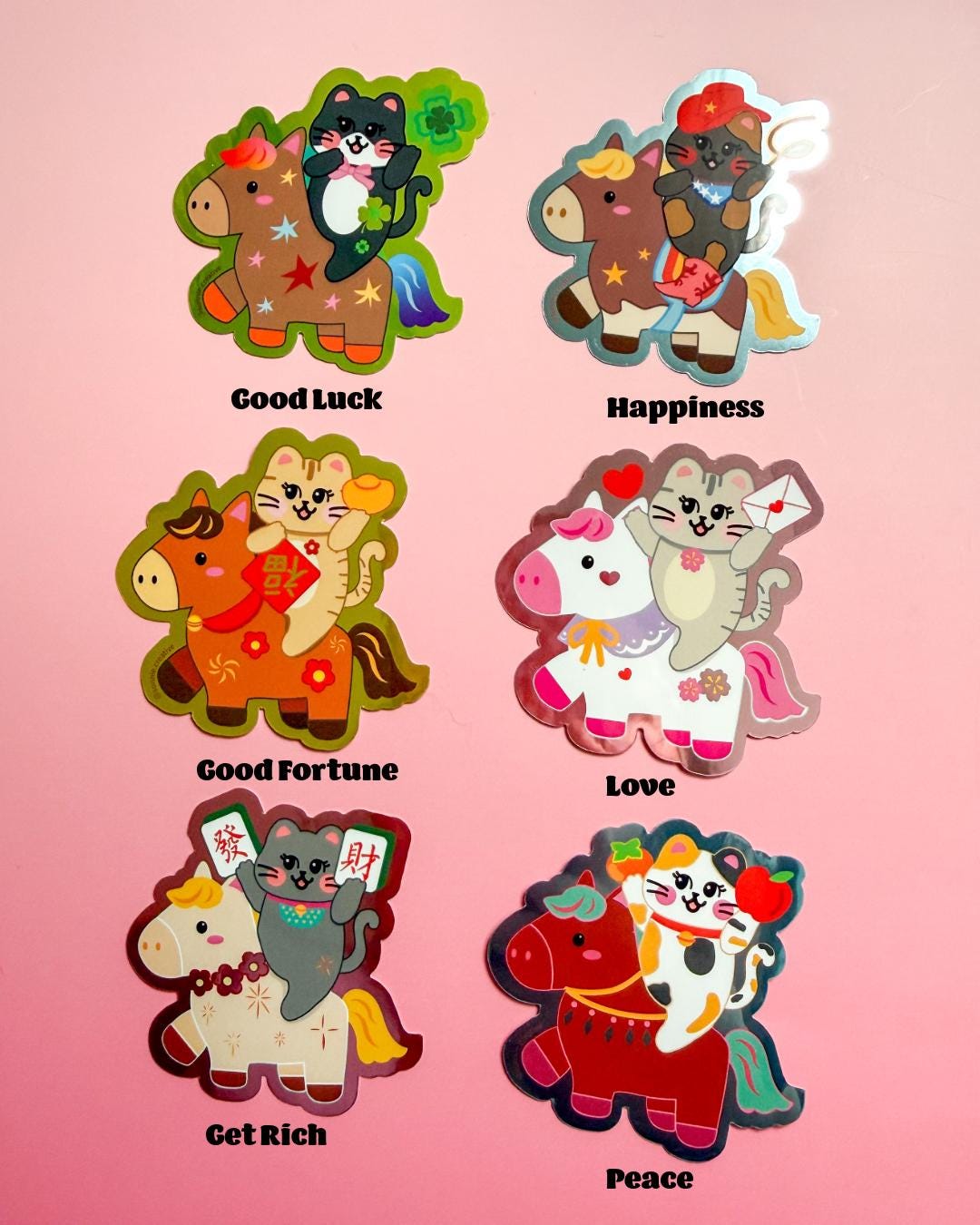 Horseback Cats Mirror Sticker: Cat Illustration, Waterproof Art