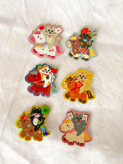 Horseback Cats Mirror Sticker: Cat Illustration, Waterproof Art