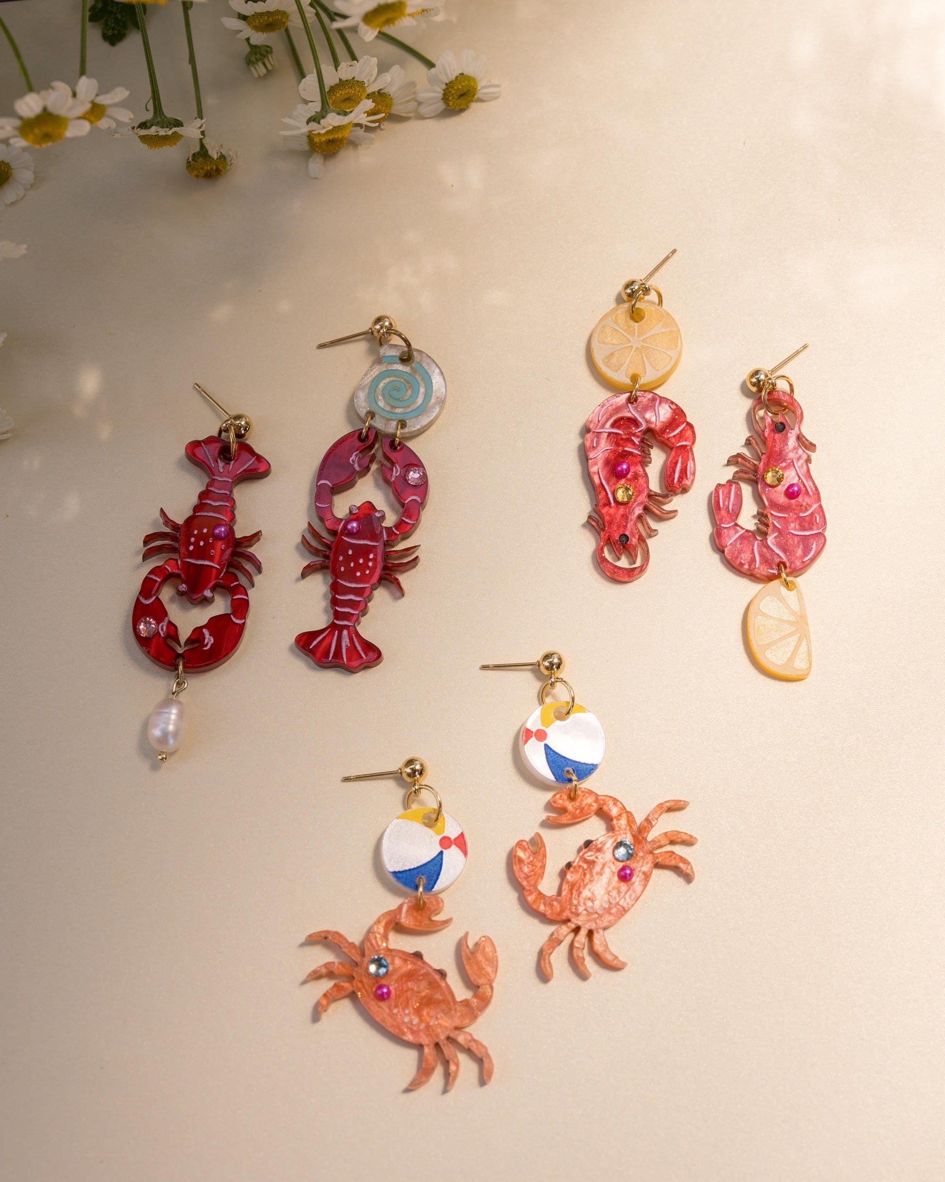 Beach Time Crab Earrings//Statement Earring//Acrylic Earring//Summer Earrings//Summer Vibe