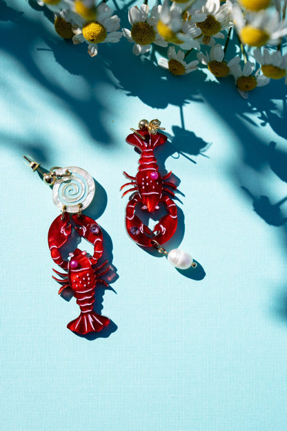 Lobster Earrings//Statement Earring//Acrylic Earring//Summer Earrings//Summer Vibe