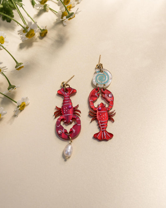 Lobster Earrings//Statement Earring//Acrylic Earring//Summer Earrings//Summer Vibe