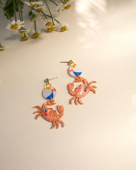 Beach Time Crab Earrings//Statement Earring//Acrylic Earring//Summer Earrings//Summer Vibe