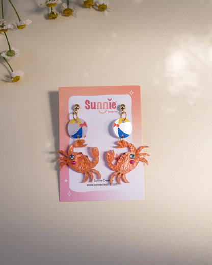 Beach Time Crab Earrings//Statement Earring//Acrylic Earring//Summer Earrings//Summer Vibe
