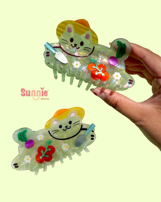 Gardener Cat Hair Claw Clip//Cute Animal Hair Accessory for Women//Stylish Cat Lover Gift//Trendy Hair Claw//Gift for Cat Lover
