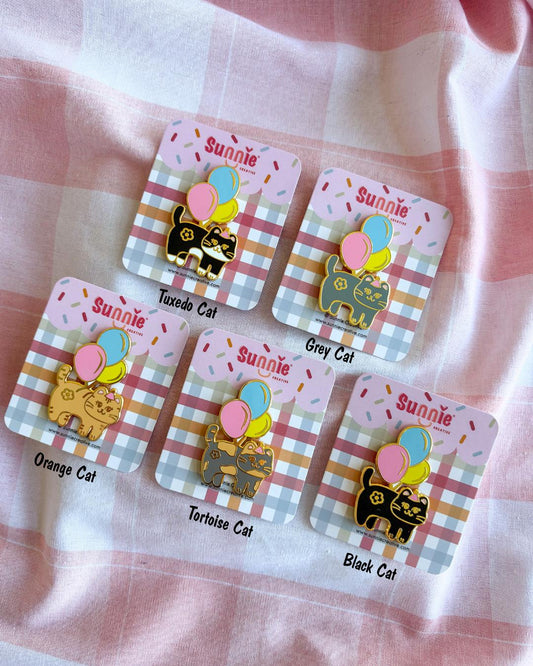 Balloon Cat Enamel Pin: Cat Lover Birthday Gift, Celebration Cat