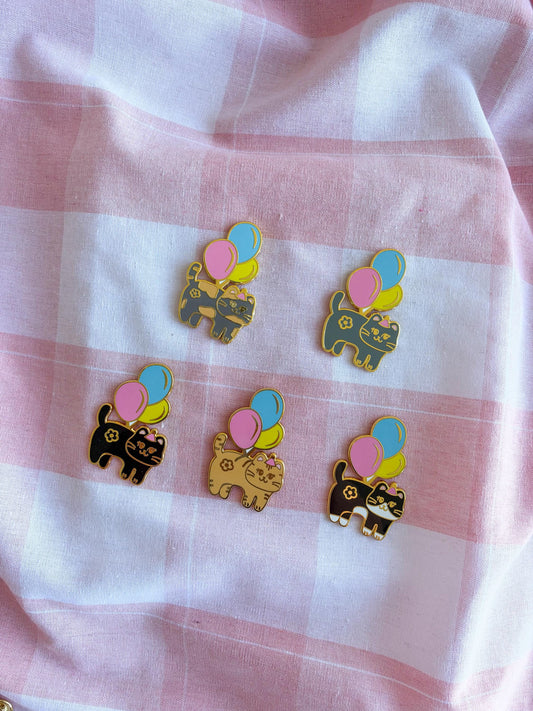 Balloon Cat Enamel Pin: Cat Lover Birthday Gift, Celebration Cat