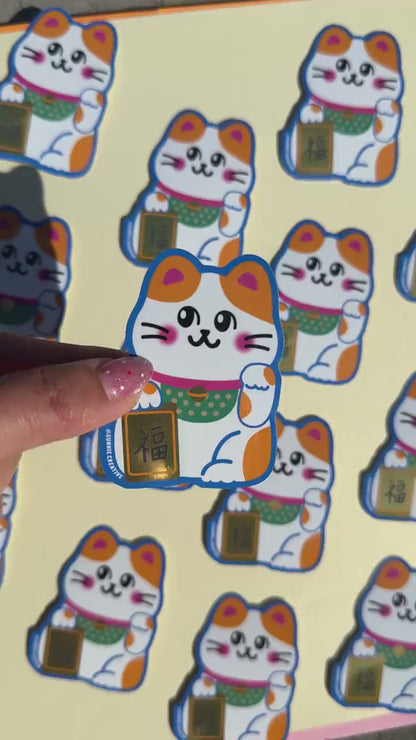 Lucky Cat Mirror Sticker//Digital Art//Cat Inspired Stickers//Maneki-neko//Waterproof Sticker//Cat Designs//Cat Art//Gift for Cat Lovers