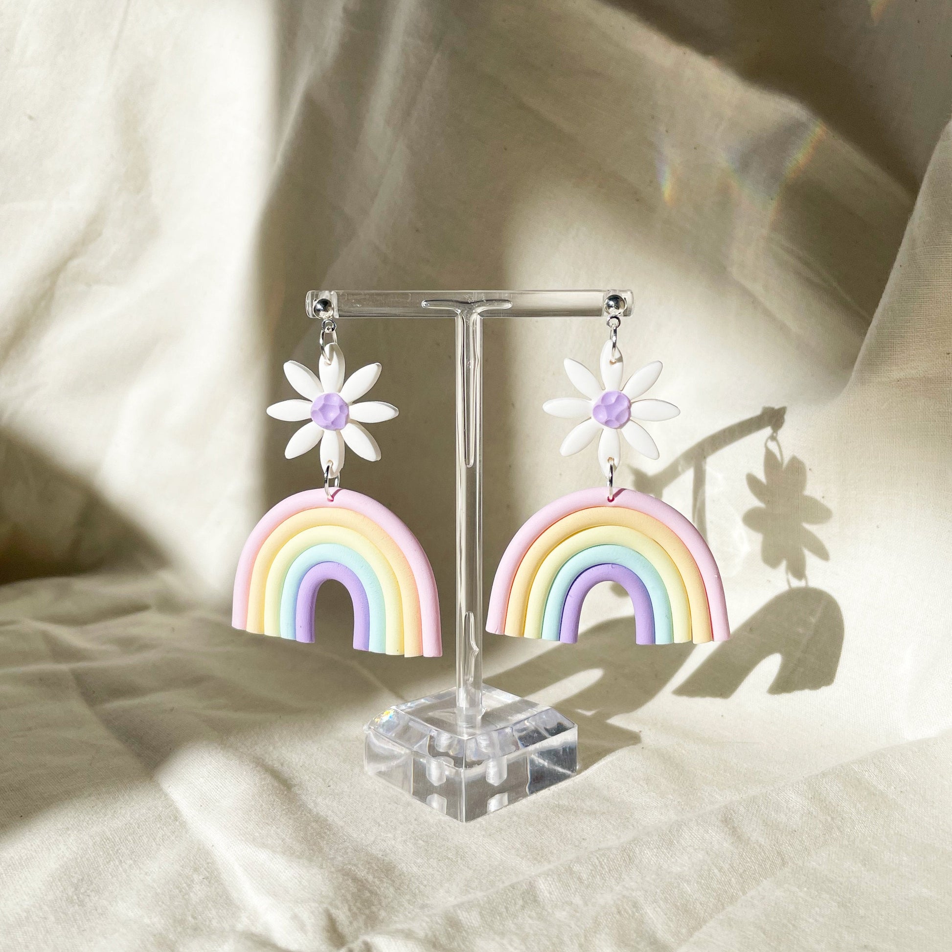 Rainbow Flower Earrings//Handmade Statement Earrings//Rainbow Earrings//Flower Earring//Retro Earring//Polymer Clay Earring