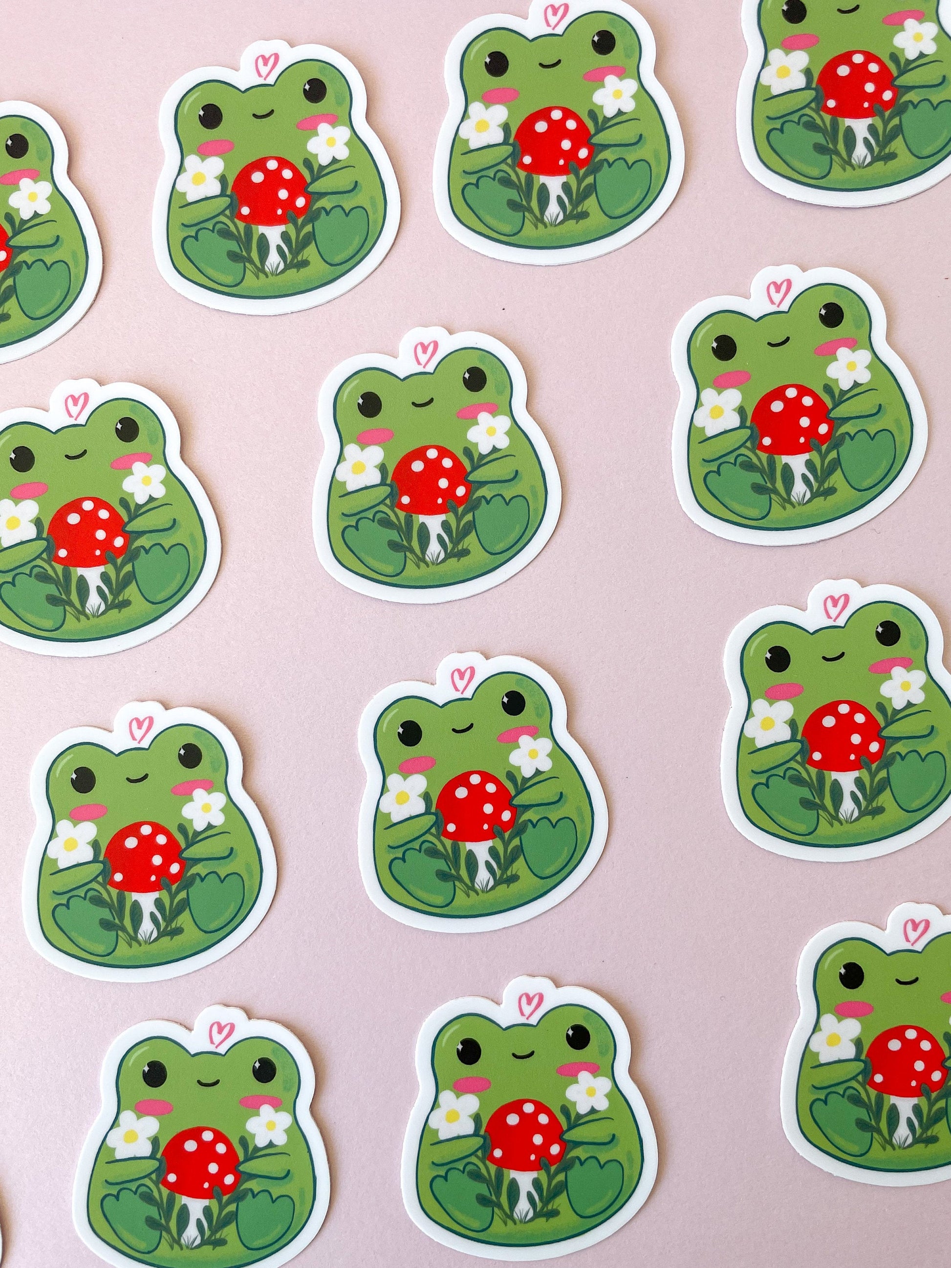 Froggy with Mushroom Sticker//Digital Art//Stickers//Illustration//Home decor//kawaii//Stationary//cottagecore//Waterproof Sticker