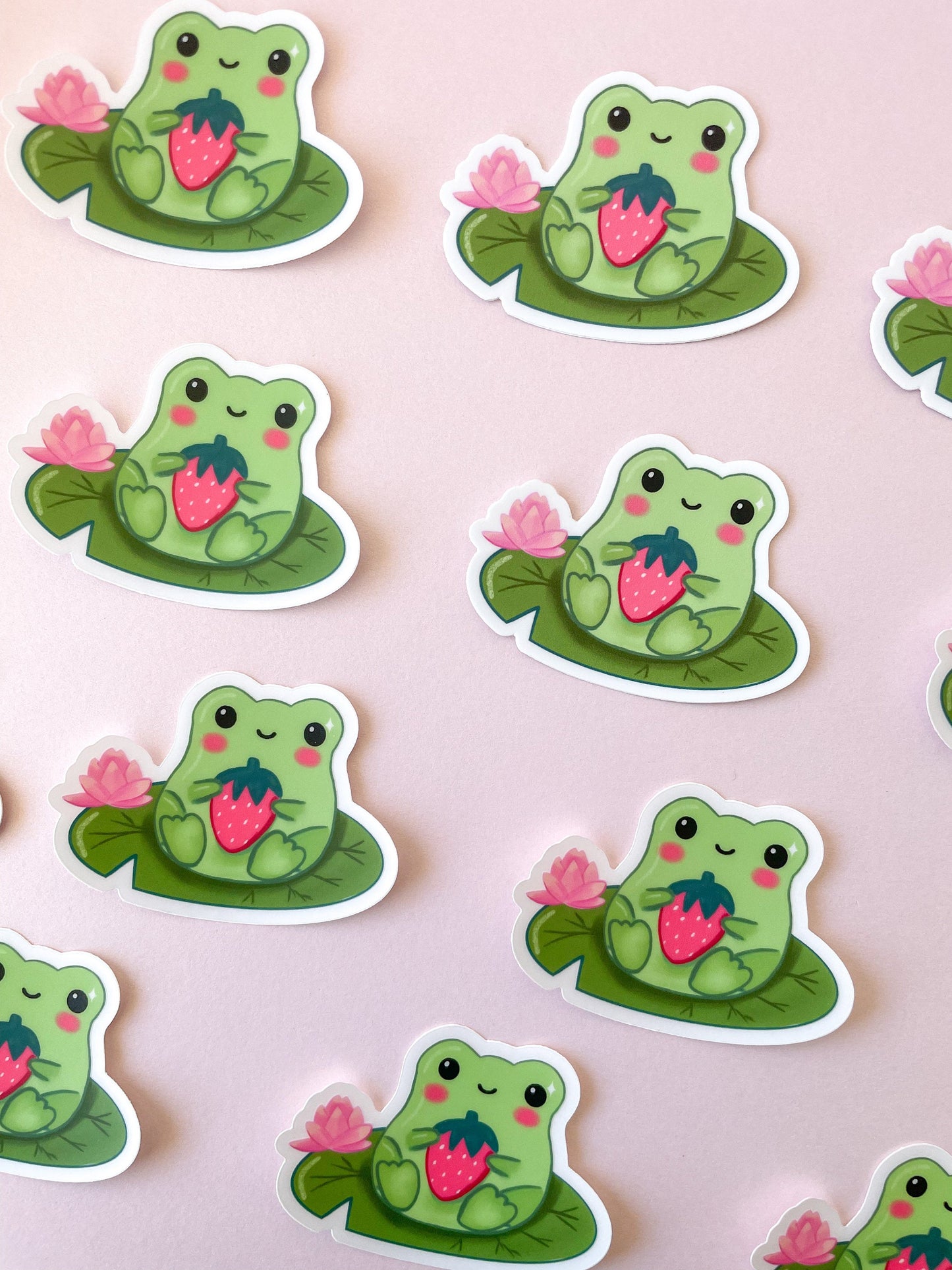 Froggy with Strawberry Sticker//Digital Art//Stickers//Illustration//Home decor//kawaii//Stationary//cottagecore//Waterproof Sticker