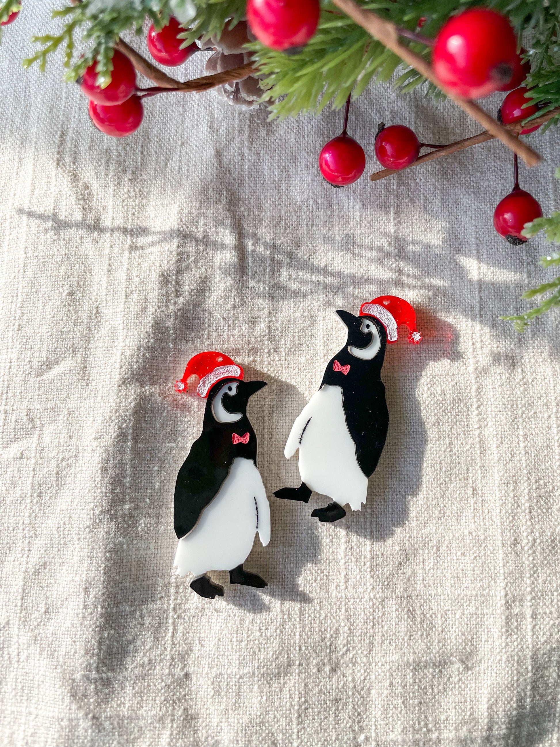 Christmas Penguin Dangle//Penguin Earring//Statement Earring//Acrylic Earring//Holiday Gift