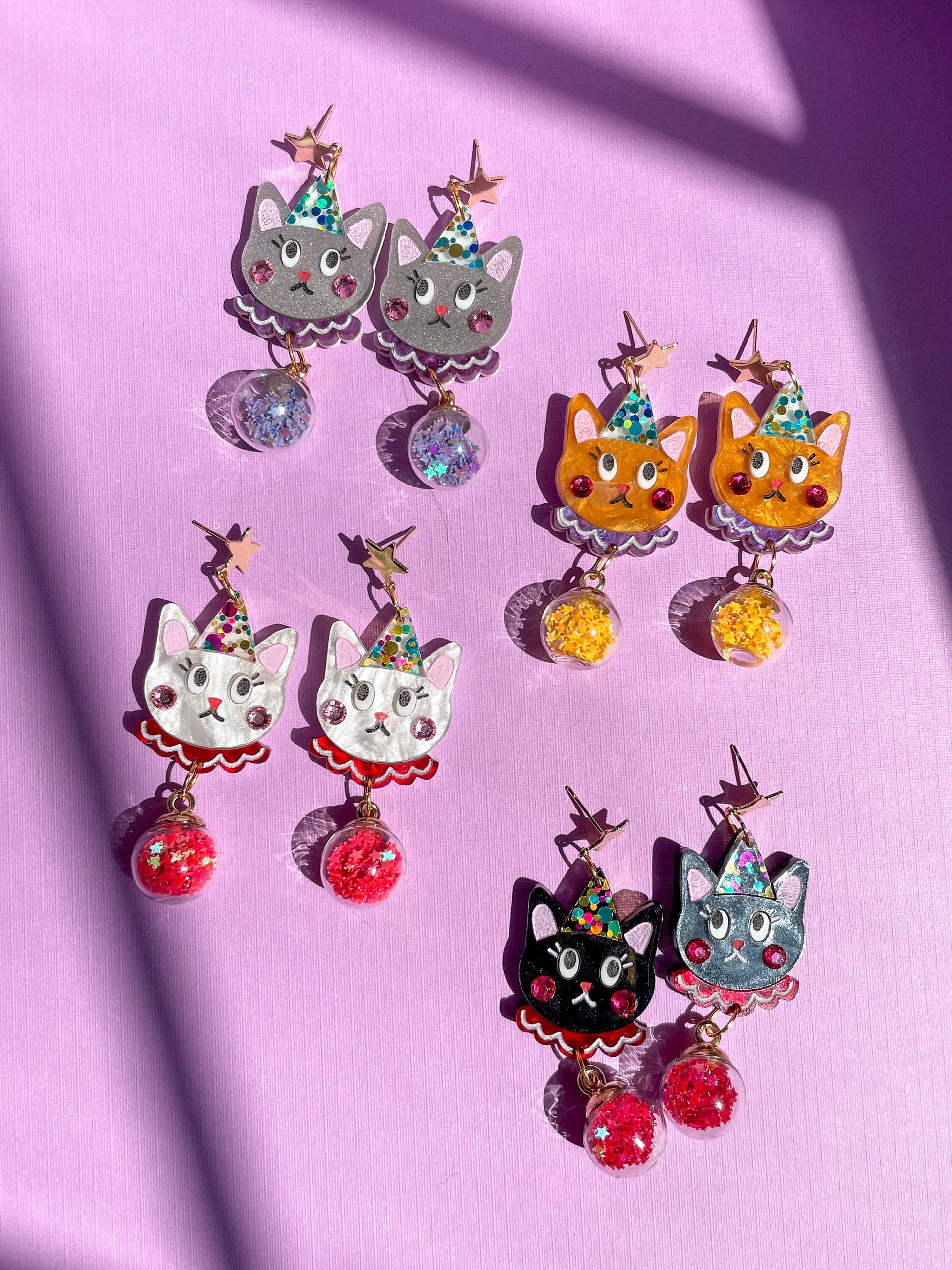 Cat Clowns//Black Cat Earring//Cat Earrings//StatementEarring//Halloween Earrings//Cute Earrings