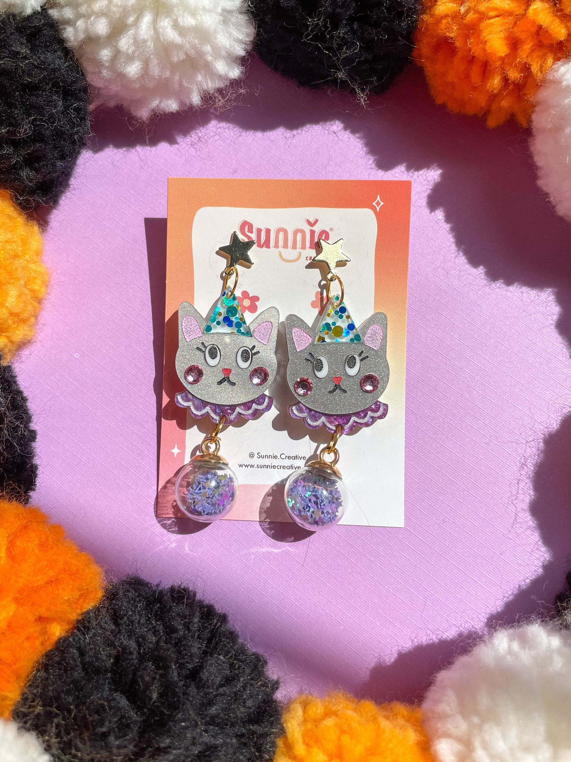 Cat Clowns//Black Cat Earring//Cat Earrings//StatementEarring//Halloween Earrings//Cute Earrings