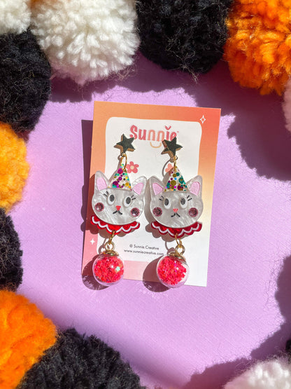 Cat Clowns//Black Cat Earring//Cat Earrings//StatementEarring//Halloween Earrings//Cute Earrings
