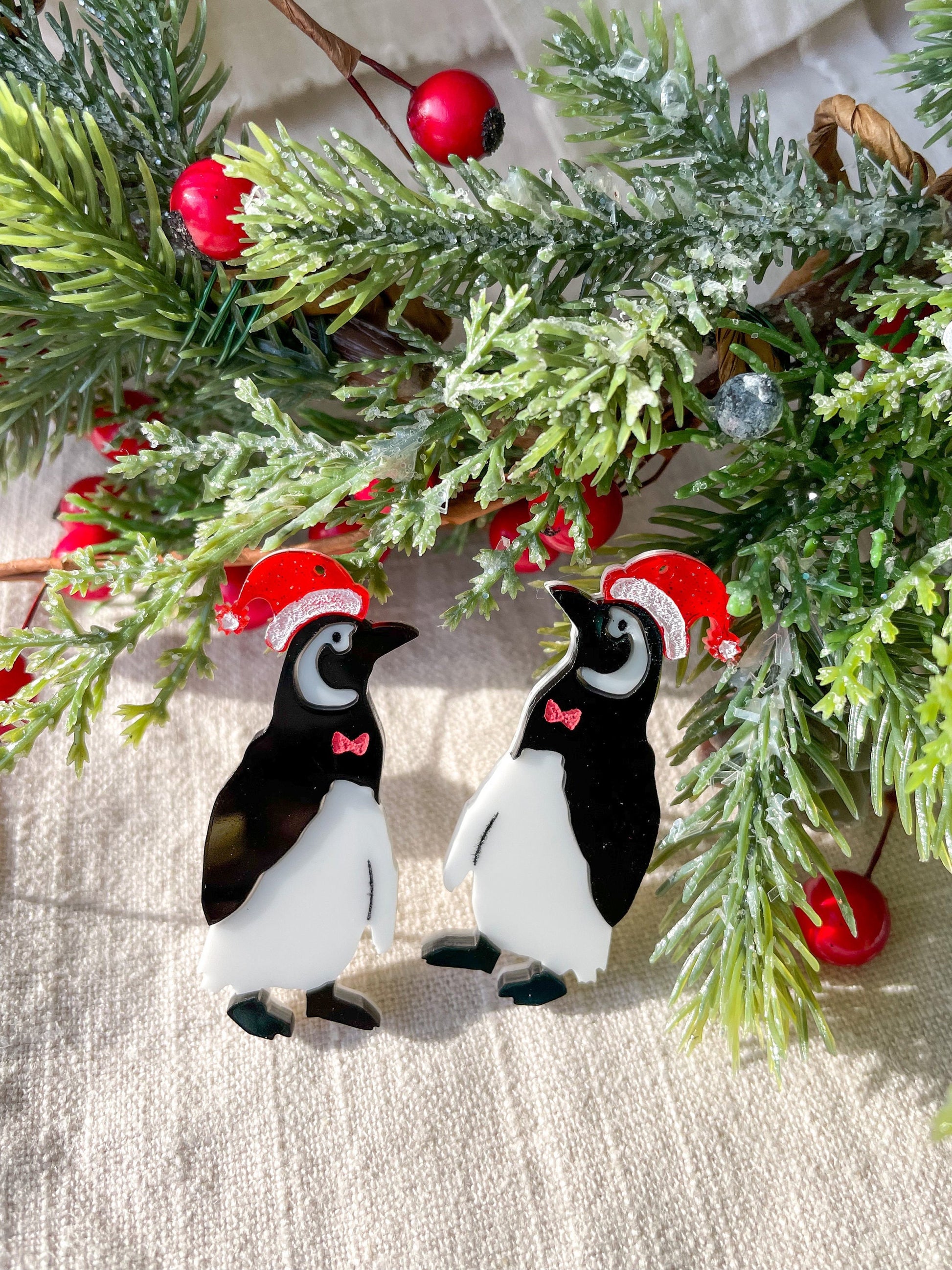 Christmas Penguin Dangle//Penguin Earring//Statement Earring//Acrylic Earring//Holiday Gift
