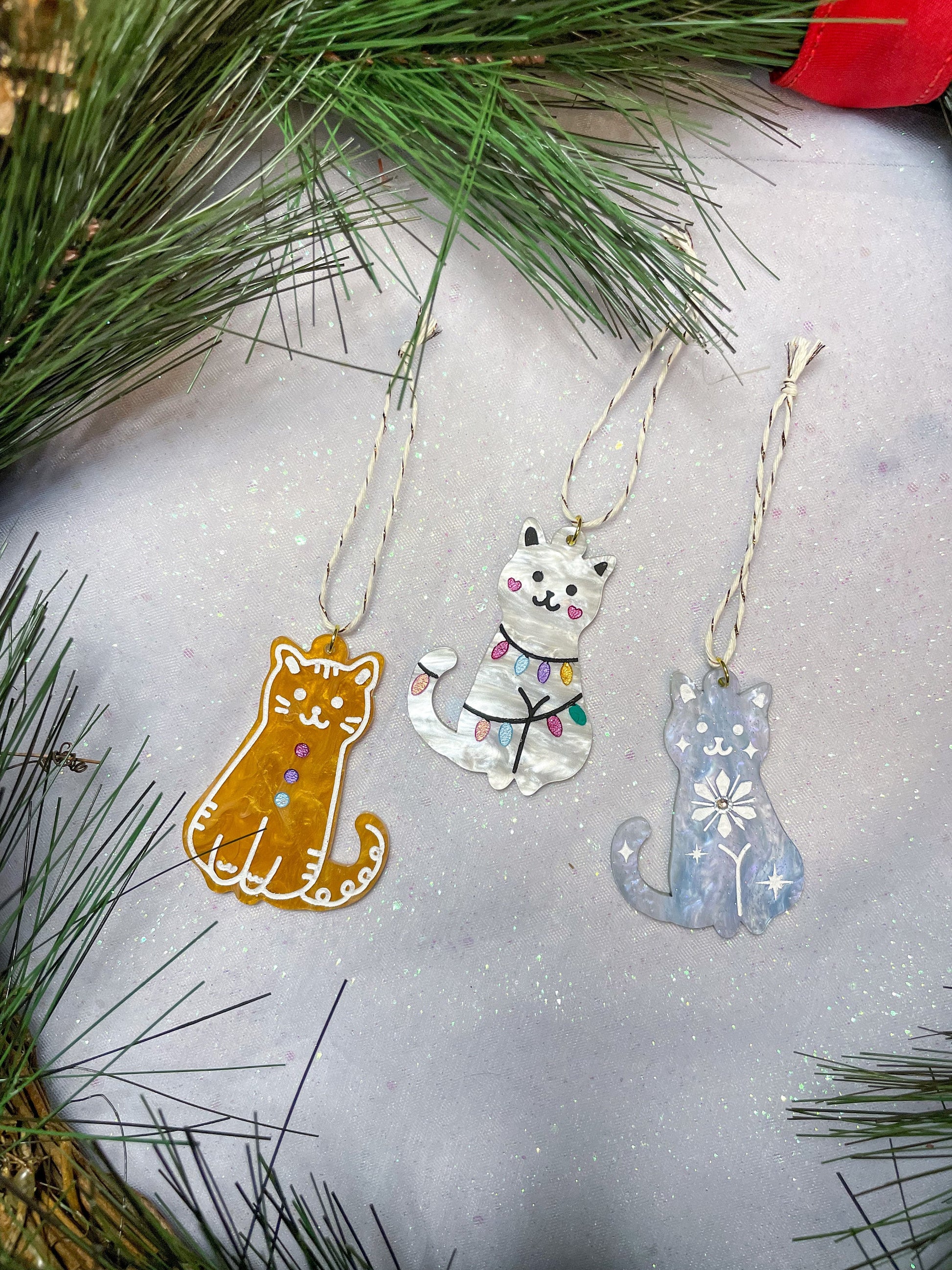 Holiday Cat Ornaments//Christmas Ornament//Folk Art//Cat Ornament