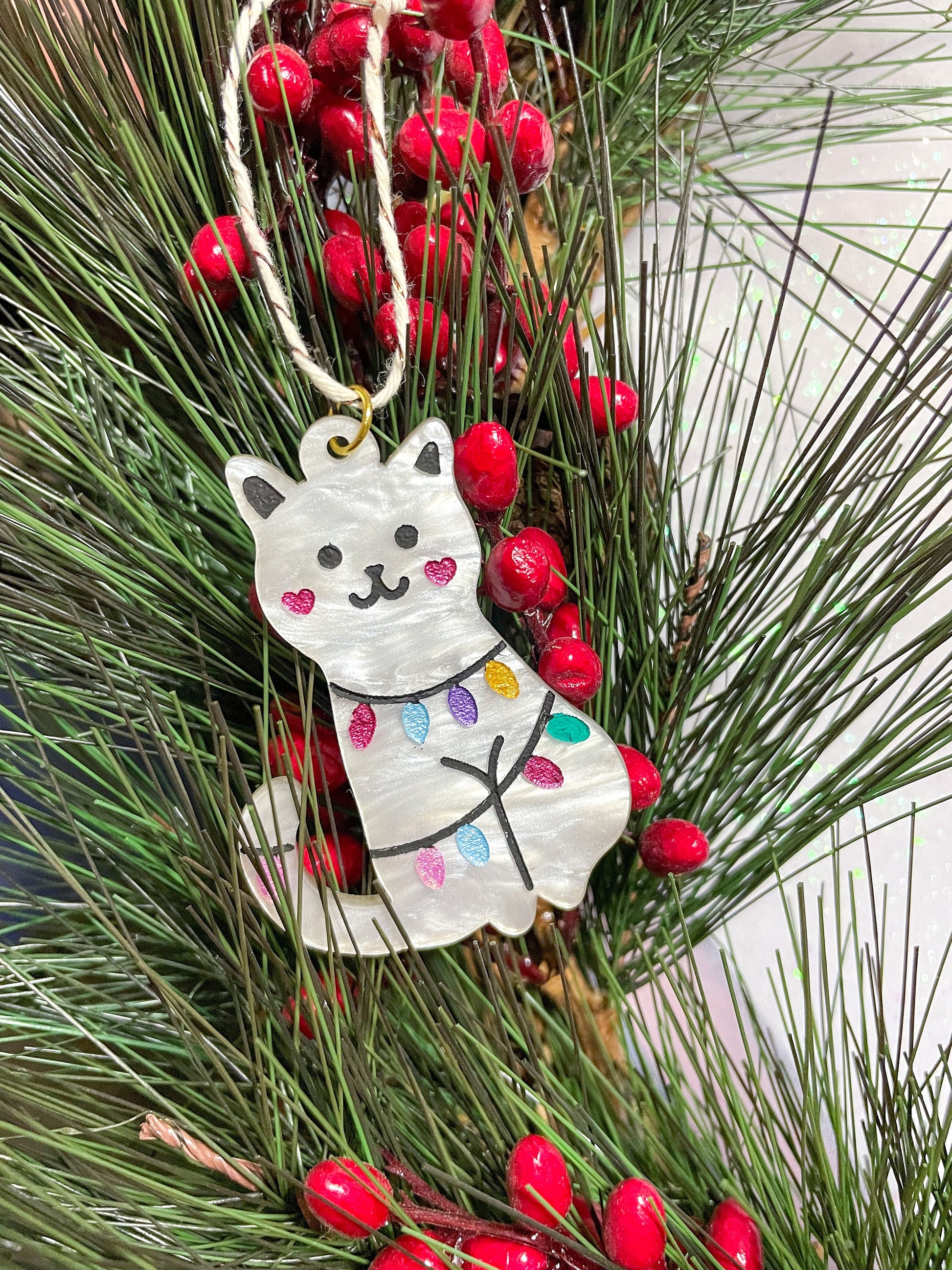 Holiday Cat Ornaments//Christmas Ornament//Folk Art//Cat Ornament