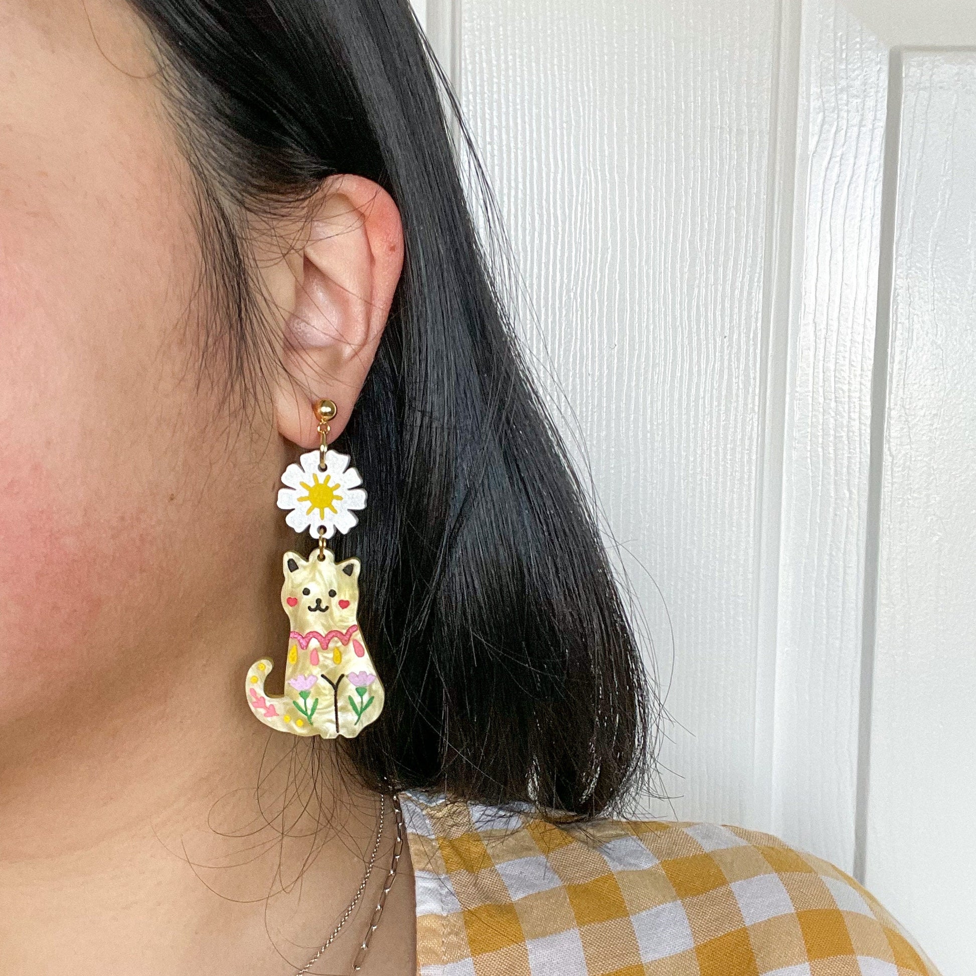 Bunny Cat Friends Earrings//Spring Earring//Statement Earring//Acrylic Earring//Cat Earrings//Spring Easter Cats