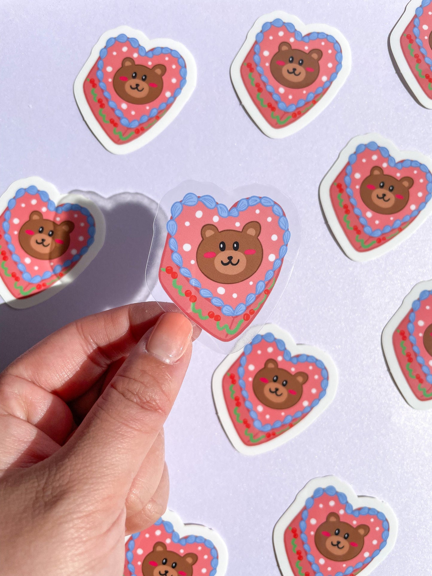 Beary Heart Cake Sticker//Digital Art//Heart Cake Stickers//Illustration//kawaii//Stationary//Waterproof Sticker