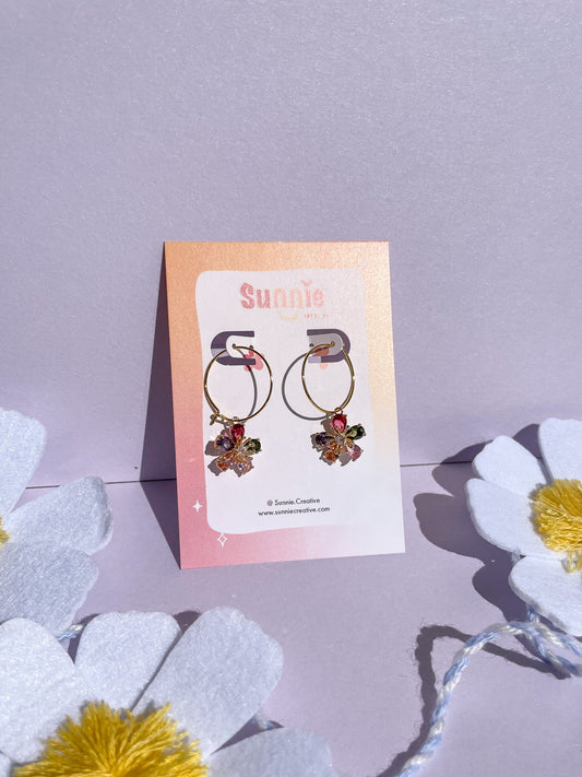 Rainbow Flower Charm Hoops//Flower Earring//Statement Earring//Spring Earring// Dainty Earrings