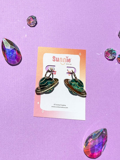 Mini Planet Dangle/Statement Earring//Acrylic Earring//Galaxy Earrings//Planet Earrings//Cosmo Theme