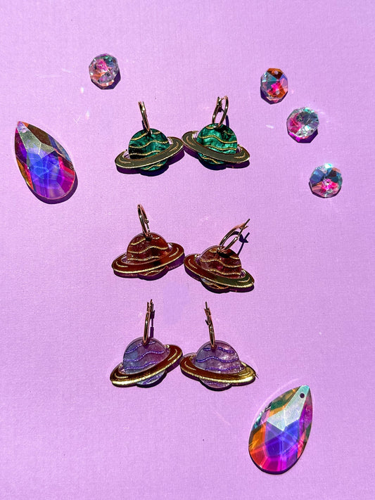 Mini Planet Dangle/Statement Earring//Acrylic Earring//Galaxy Earrings//Planet Earrings//Cosmo Theme